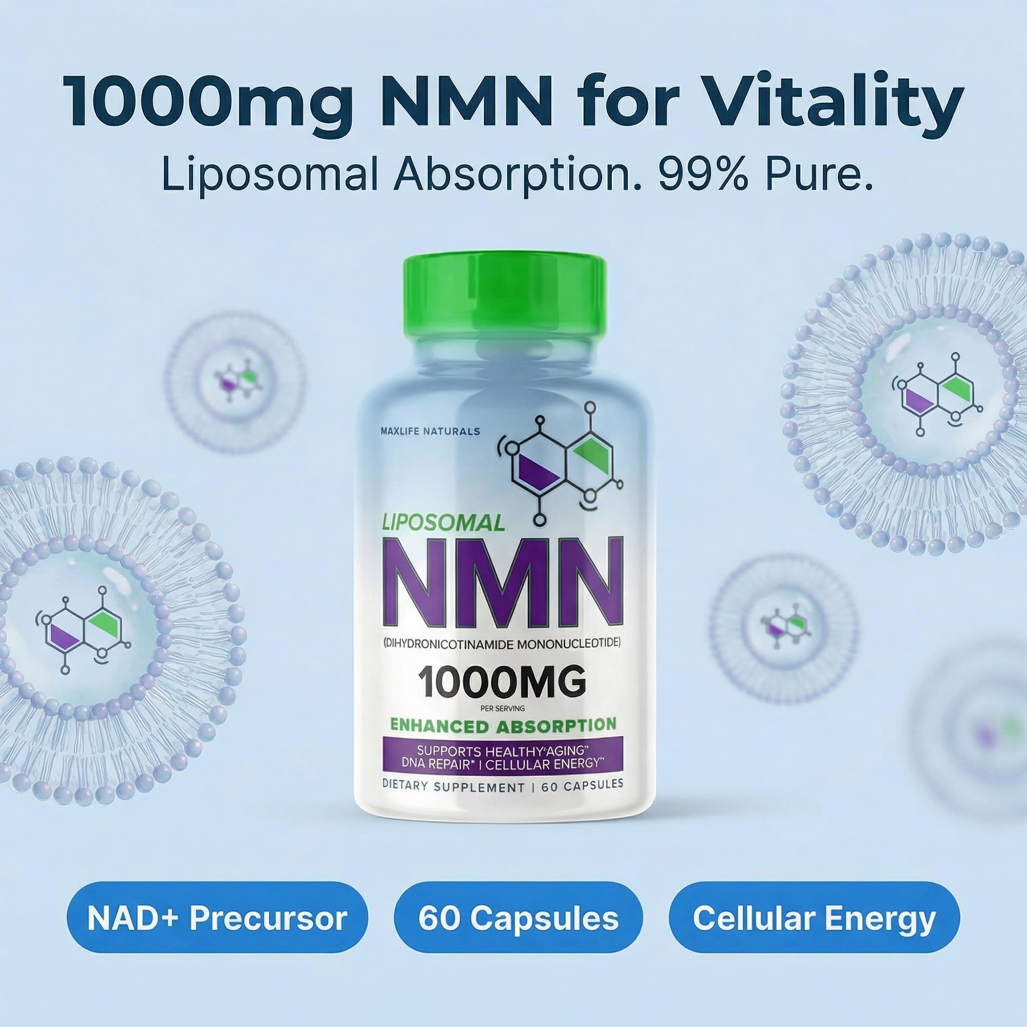 MaxLife Naturals cápsulas en primer plano, fácil de tomar