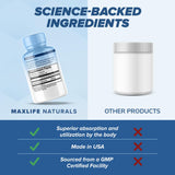 MaxLife Naturals etiqueta con información nutricional legible y transparente