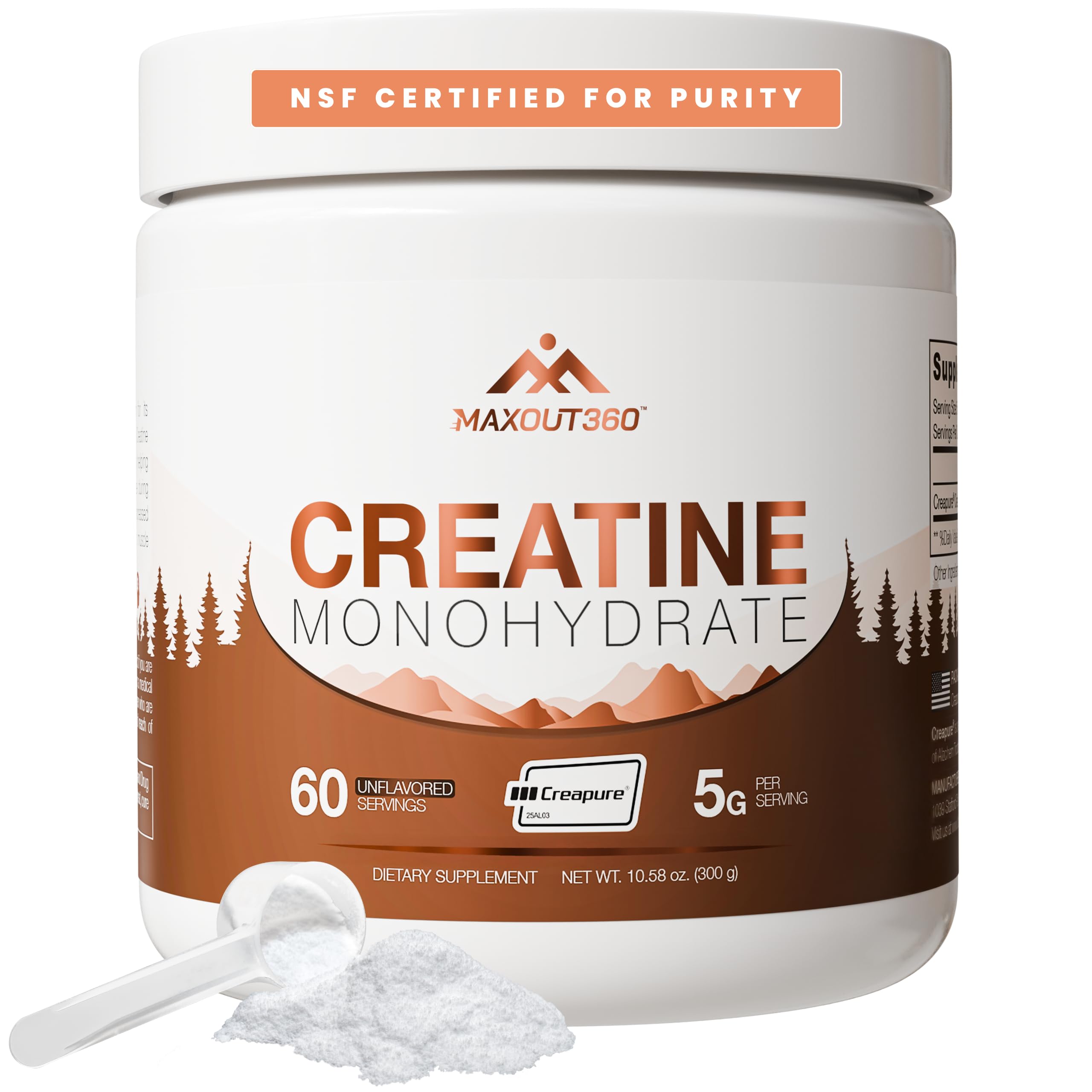MaxOut360 Creapure envase frontal mostrando diseño y claridad del producto