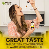 Maxx Herb frasco junto a una regla para comparar tamaño y cantidad de 4 oz