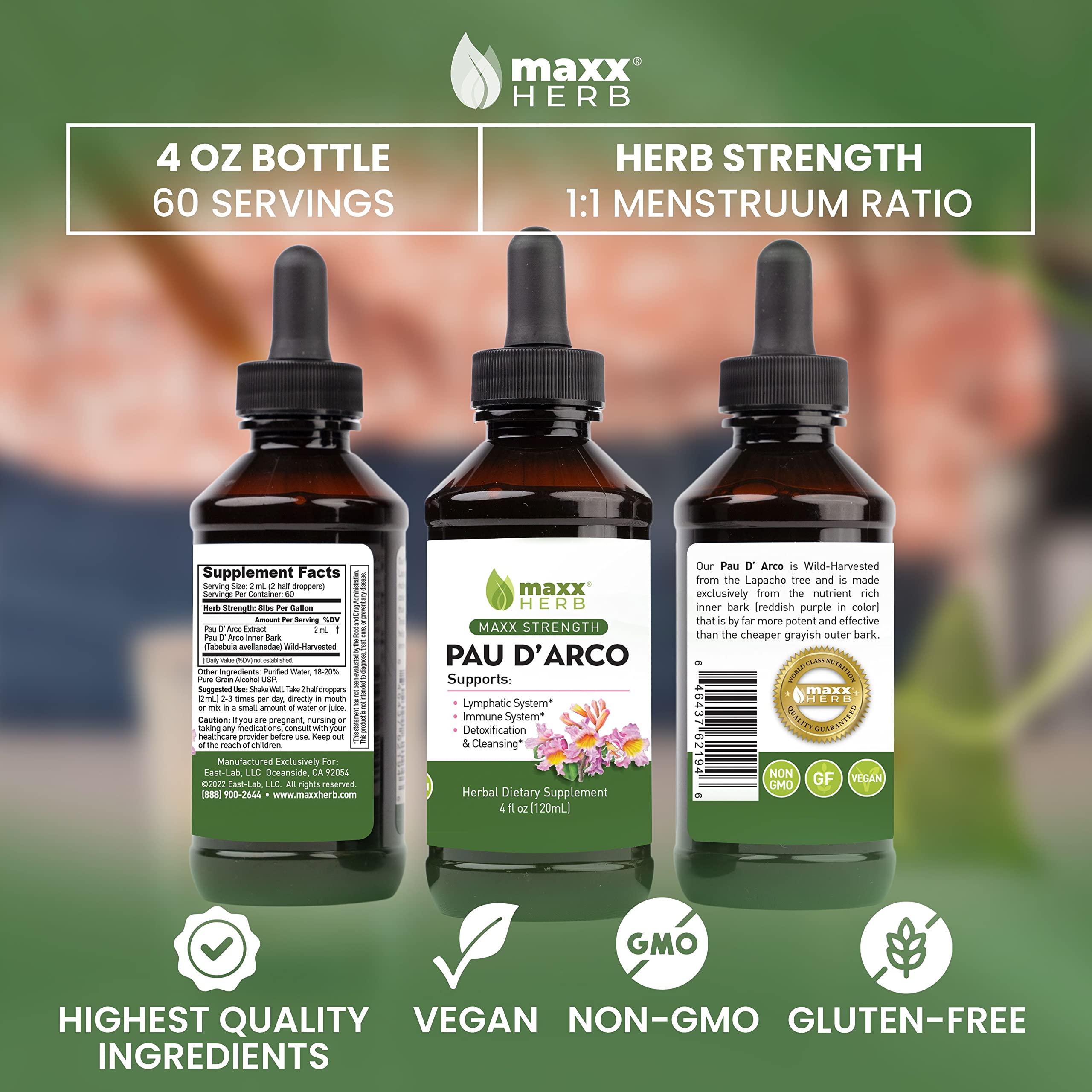 Maxx Herb etiqueta con ingredientes y certificaciones, ofrece confianza