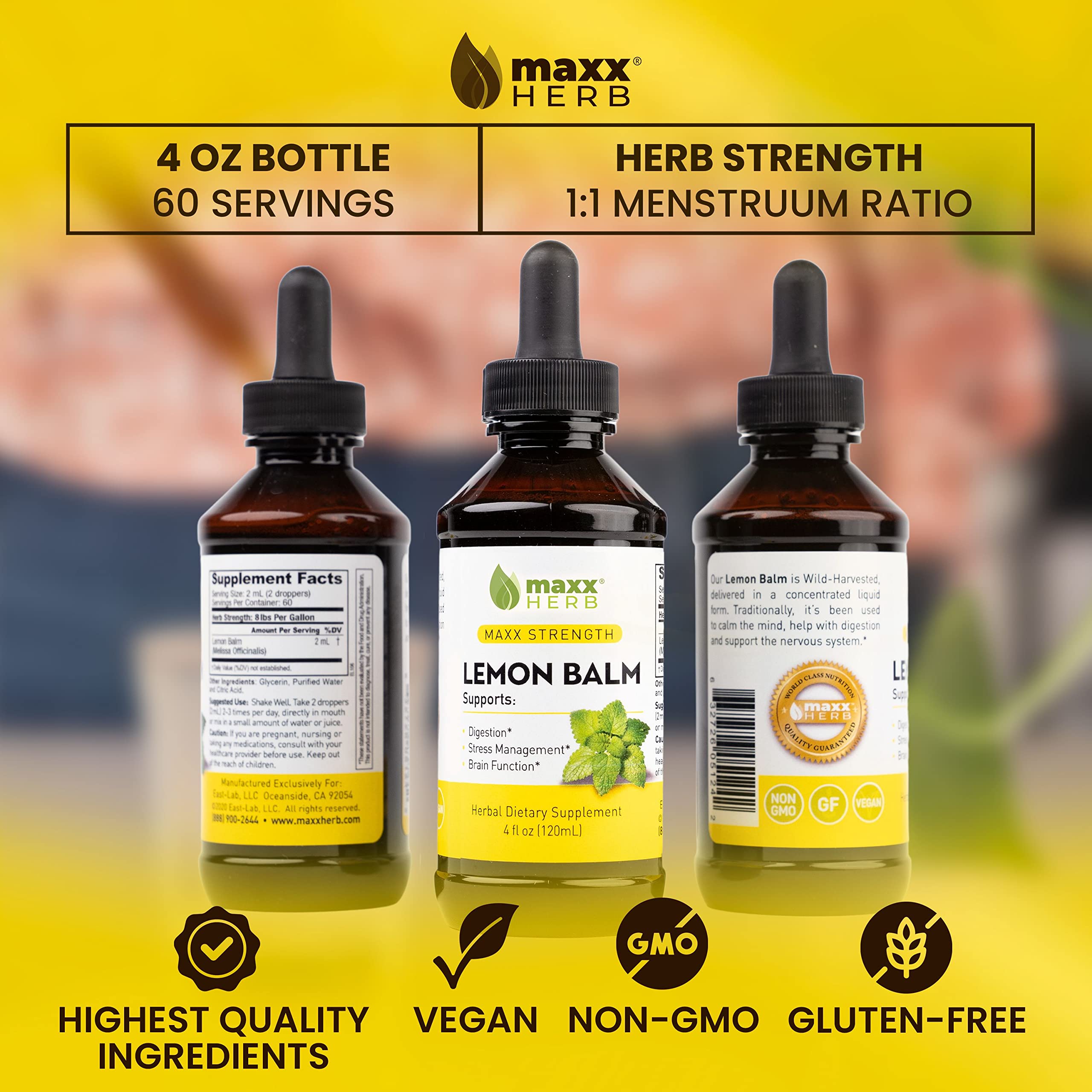 Maxx Herb etiqueta con ingredientes y proceso de extracción transparente