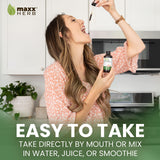 Maxx Herb botella 4 oz junto a regla para comparar tamaño y porciones