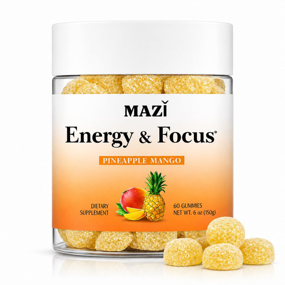 MAZI frente del empaque mostrando diseño y beneficio energía enfocada