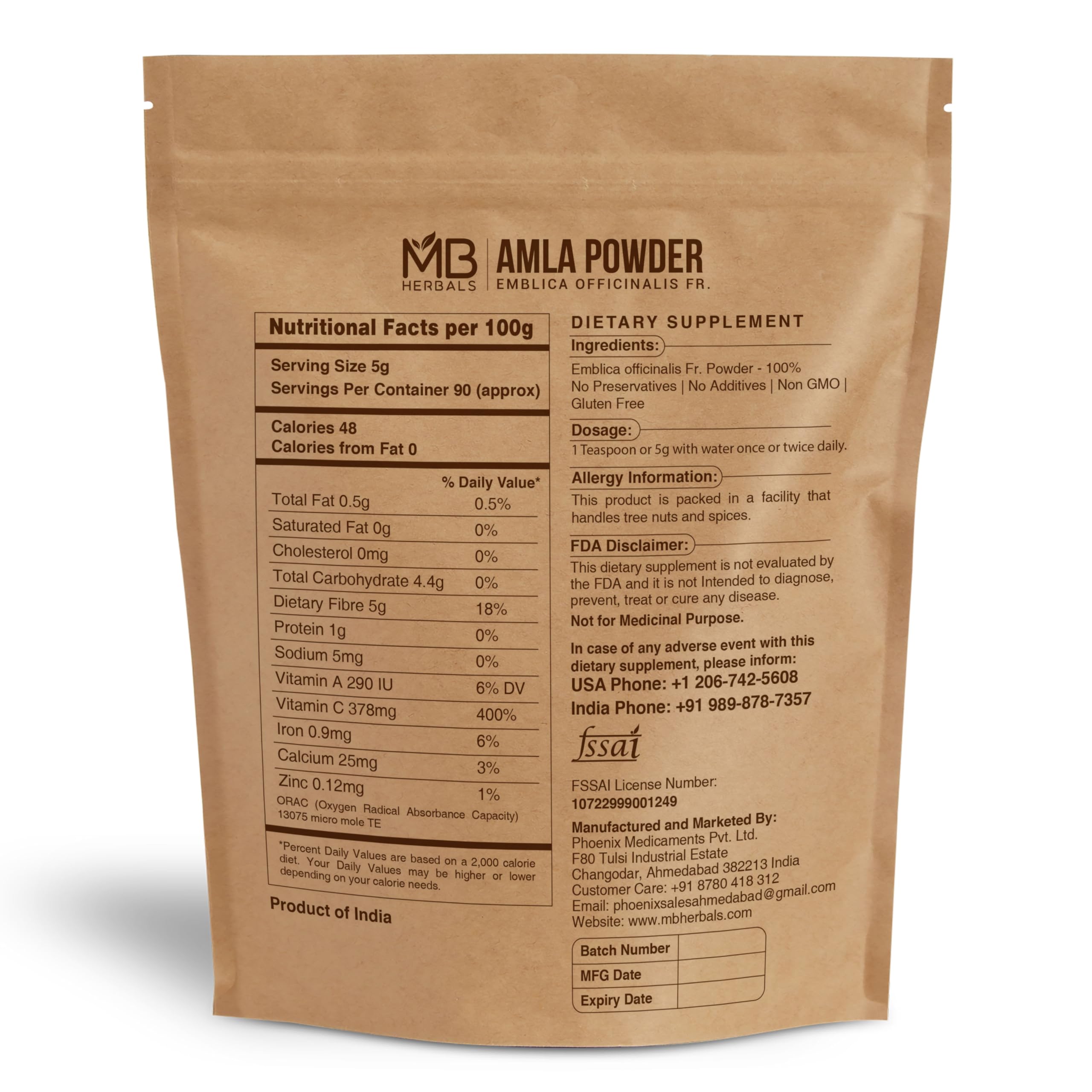 MB Herbals polvo de amla textura en cuchara detalle que indica suavidad y fácil mezcla