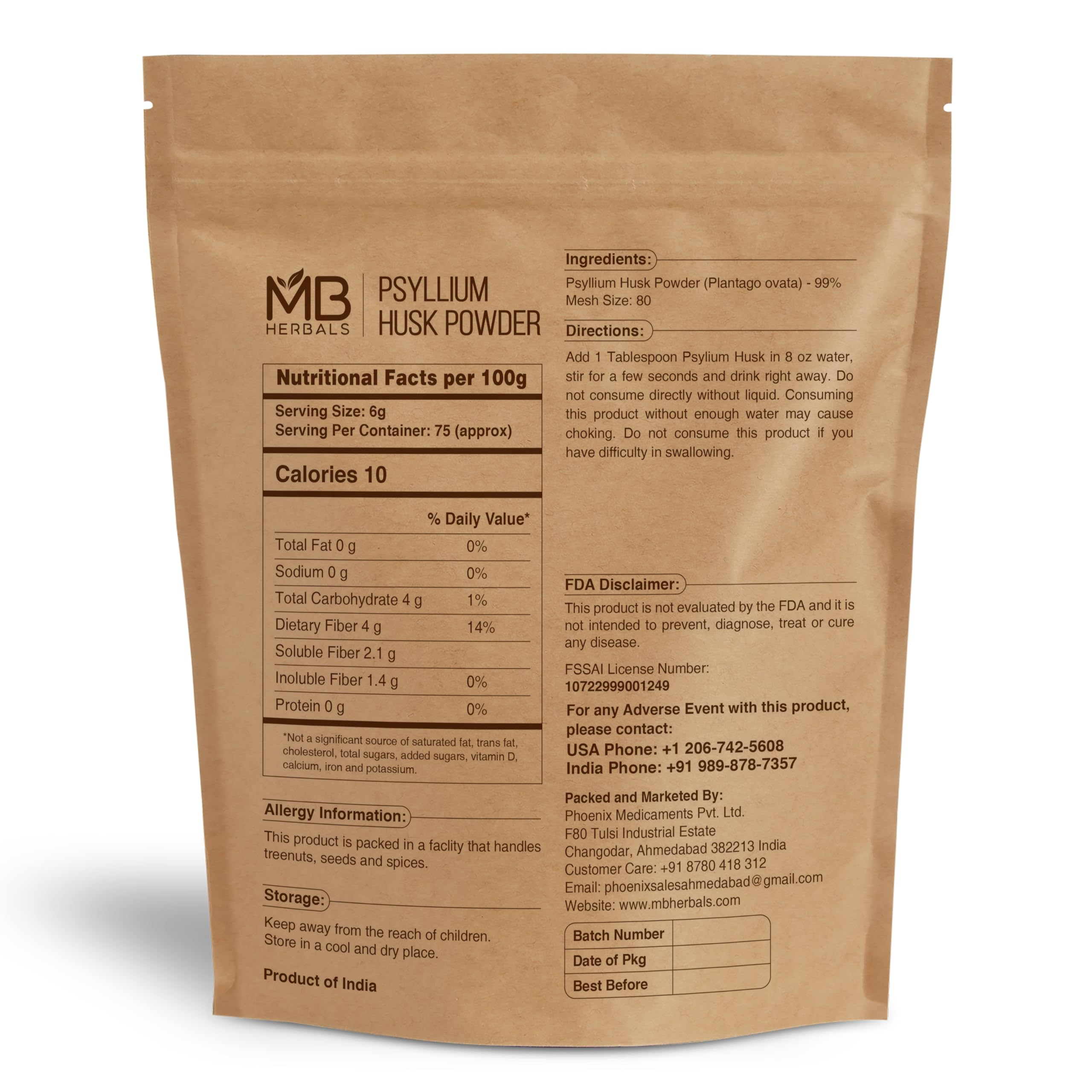 MB Herbals polvo de psyllium en primer plano mostrando textura fina y mezcla sin grumos