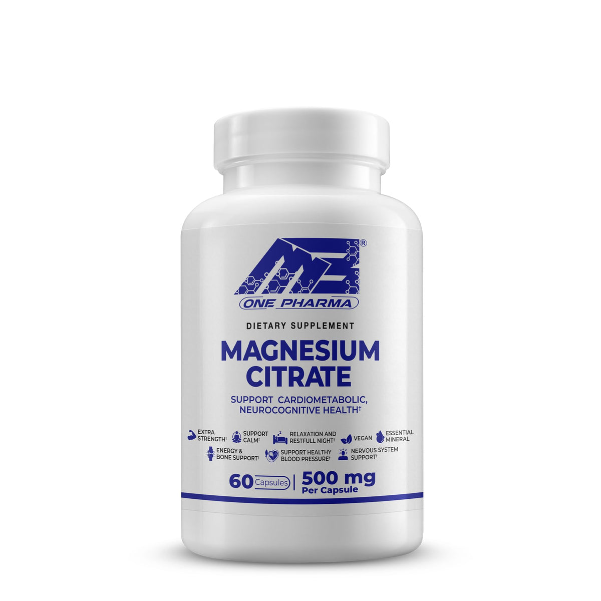 MB One Pharma frasco frontal mostrando 60 cápsulas y beneficio de alta absorción