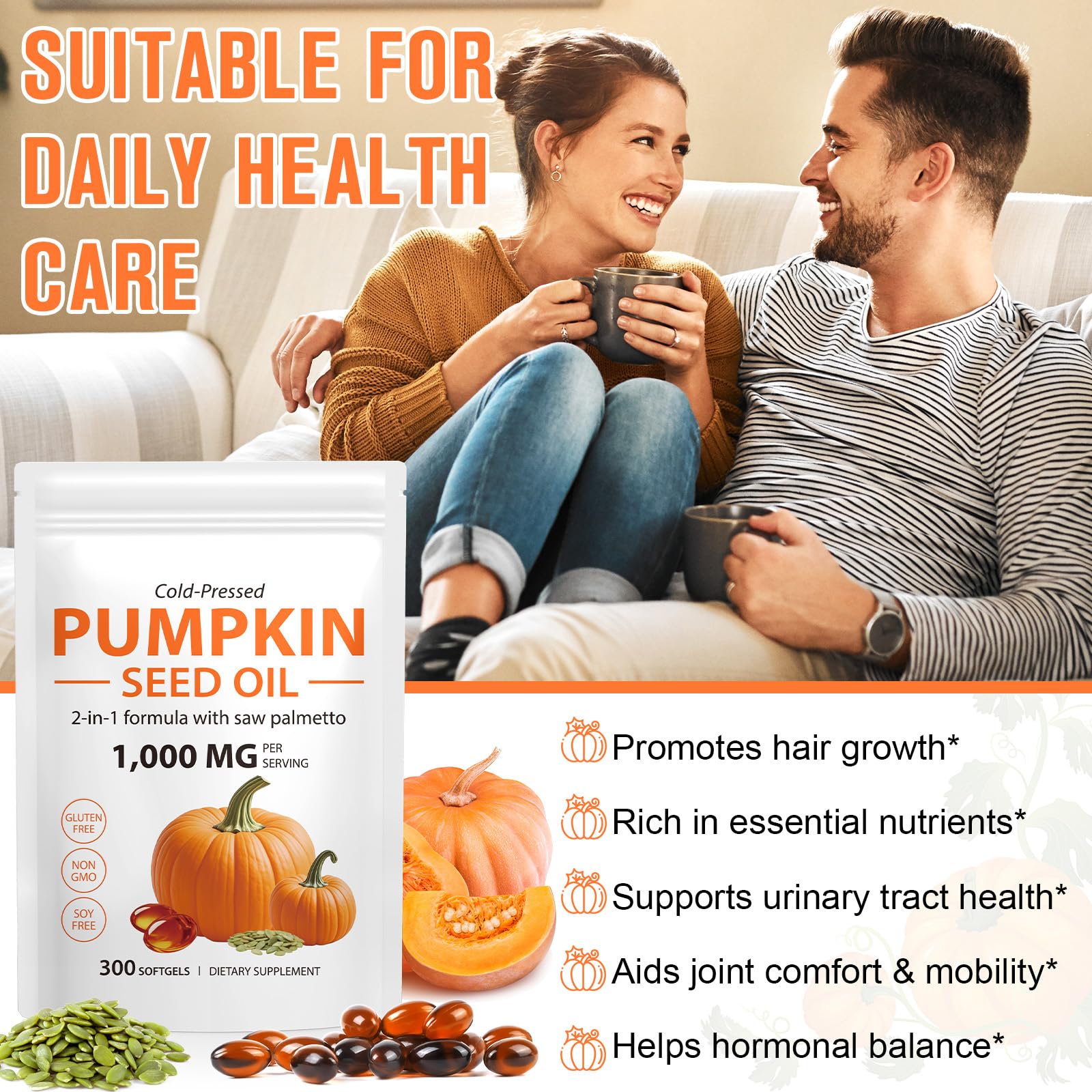 Mcukv detalle de semillas de saw palmetto junto a semillas de calabaza, combinación funcional