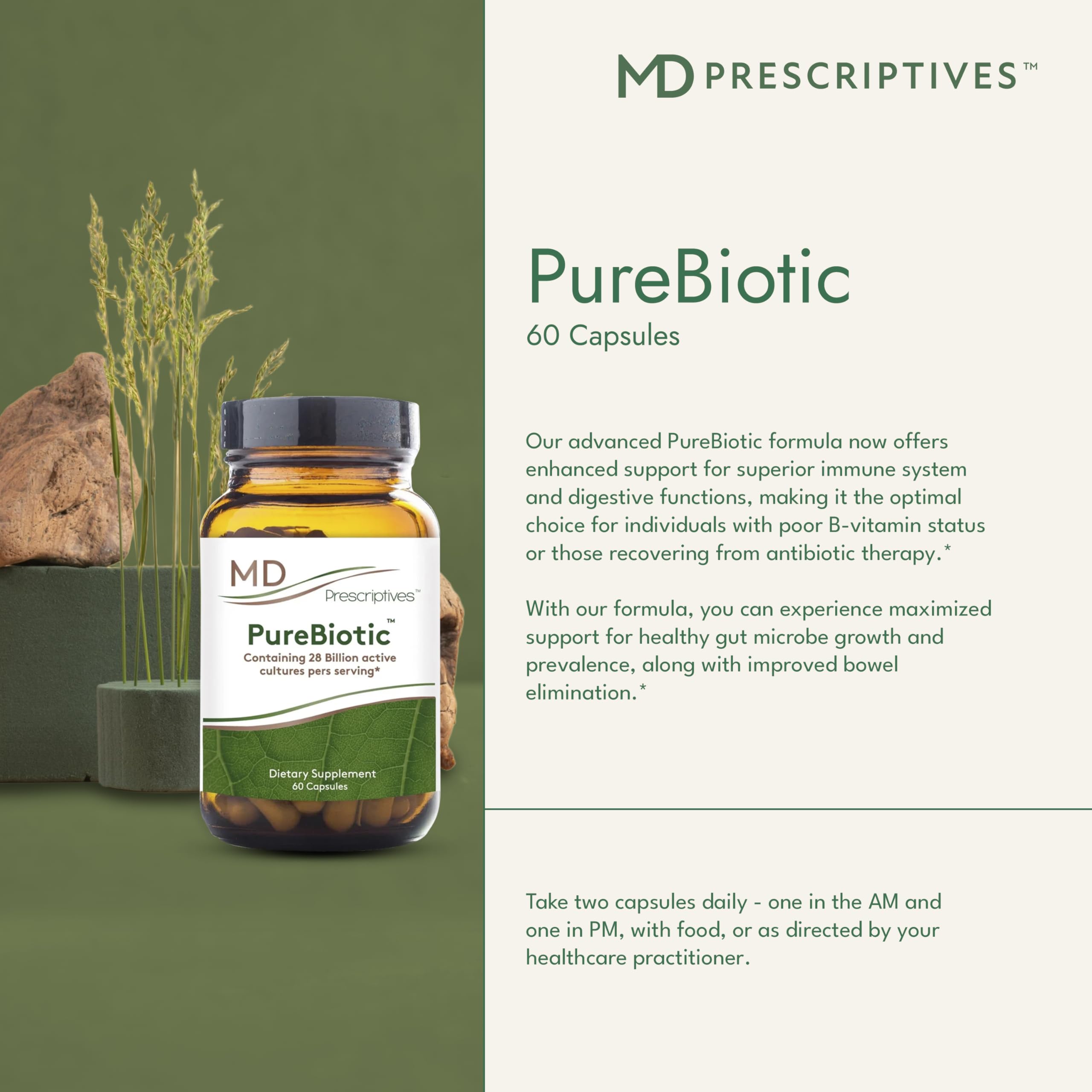 MD Prescriptives PureBiotic polvo cerca destacando textura y pureza