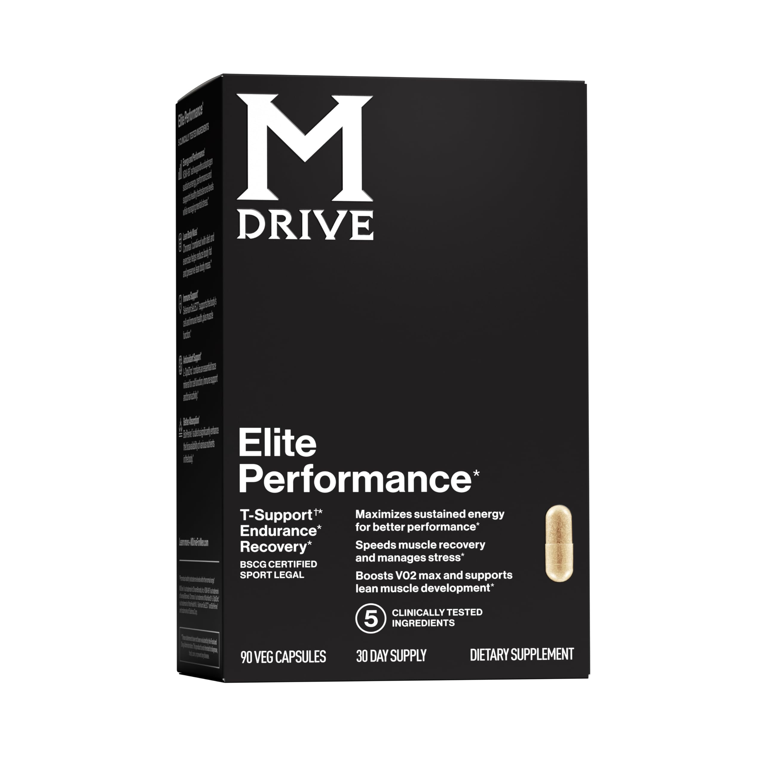 Mdrive bote frontal mostrando diseño y 90 cápsulas, claridad de producto