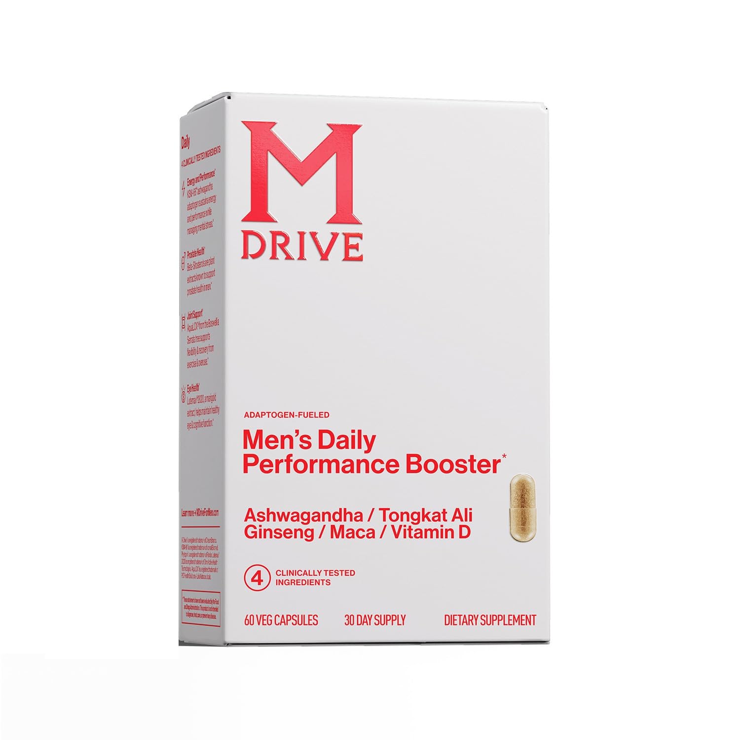 Mdrive envase frontal mostrando 60 cápsulas y beneficios diarios