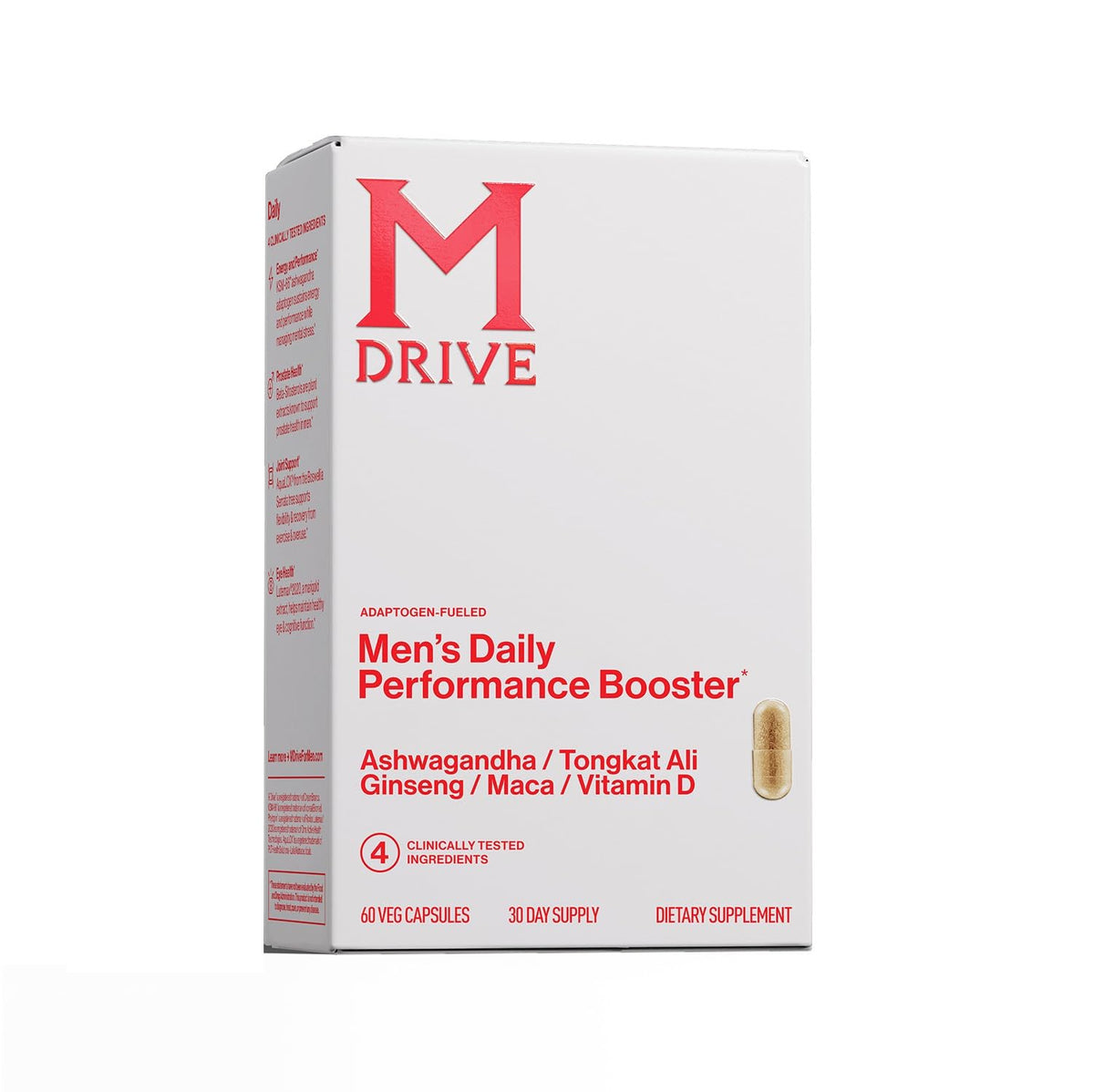 Mdrive envase frontal mostrando 60 cápsulas y beneficios diarios