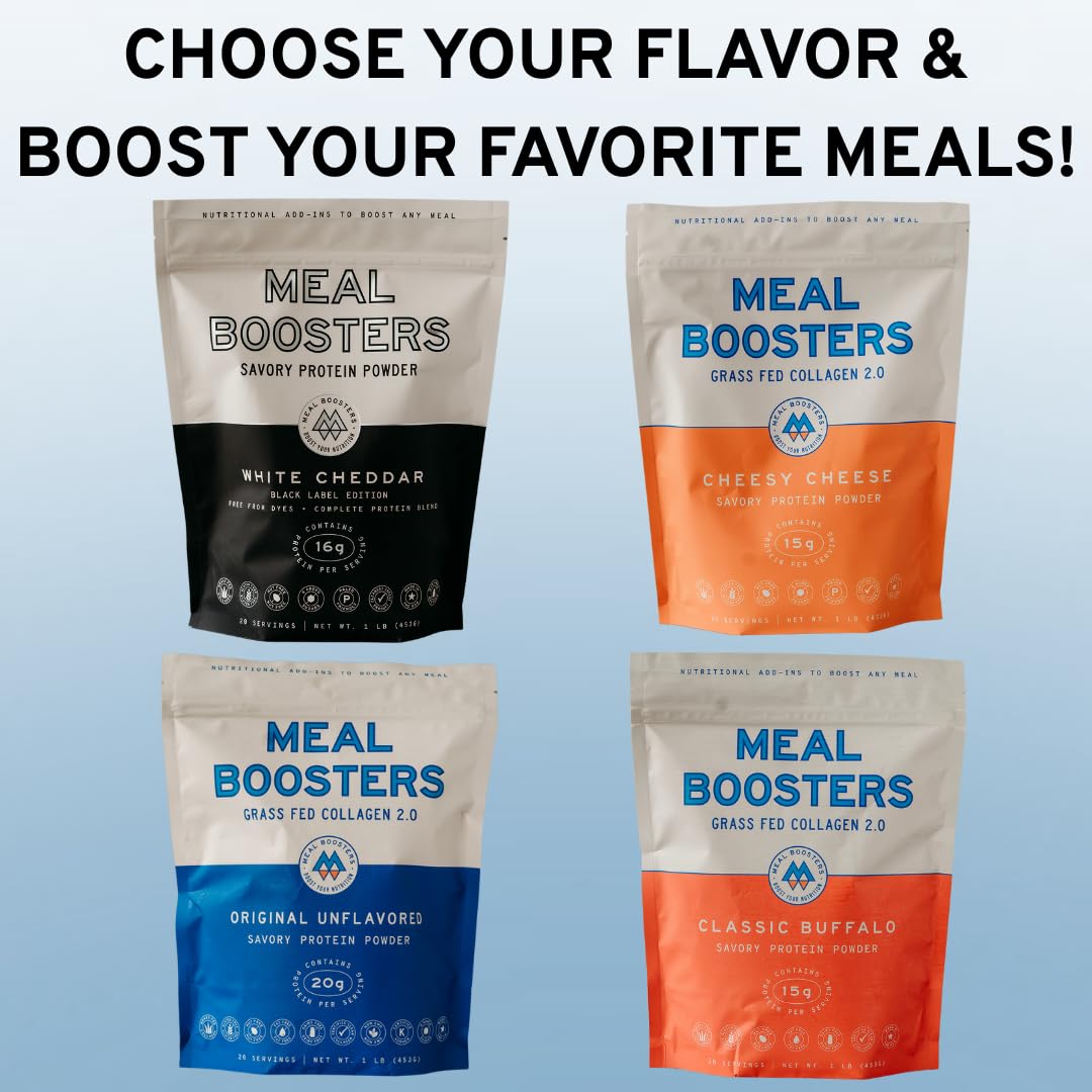 Meal Boosters frasco junto a cuchara para comparar tamaño y porción diaria