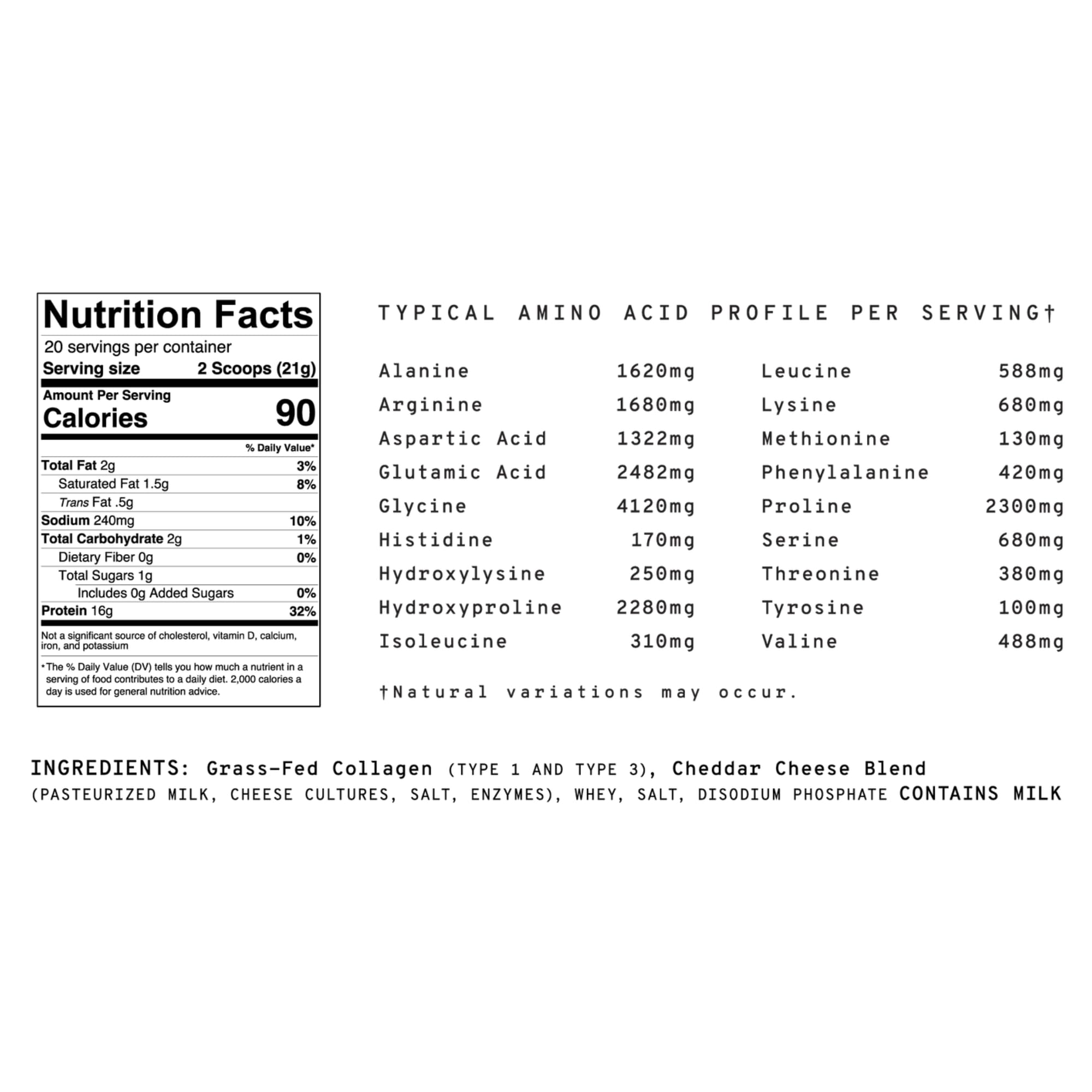 Meal Boosters etiqueta de ingredientes limpia indicando péptidos de colágeno