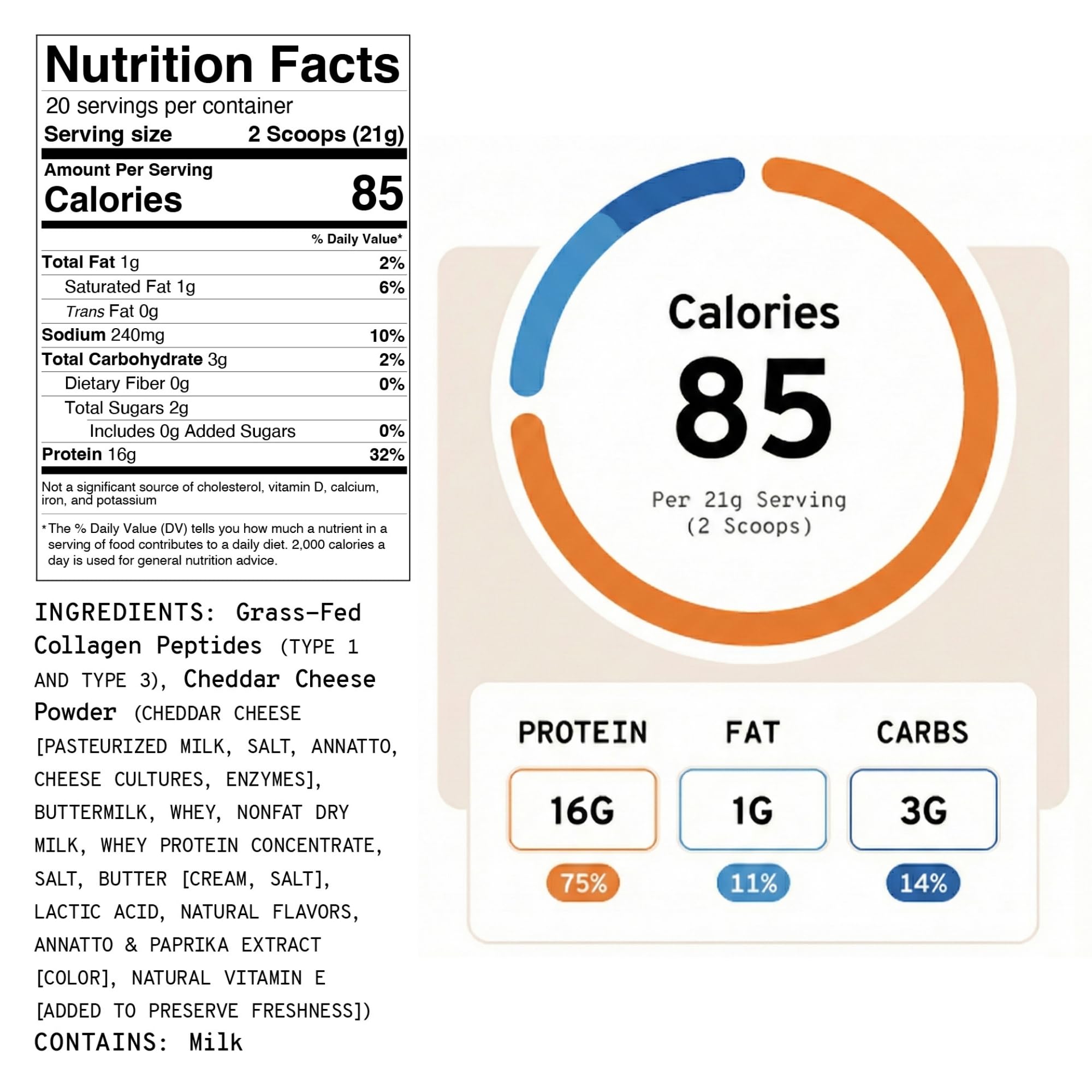 Meal Boosters etiqueta con ingredientes y certificación keto