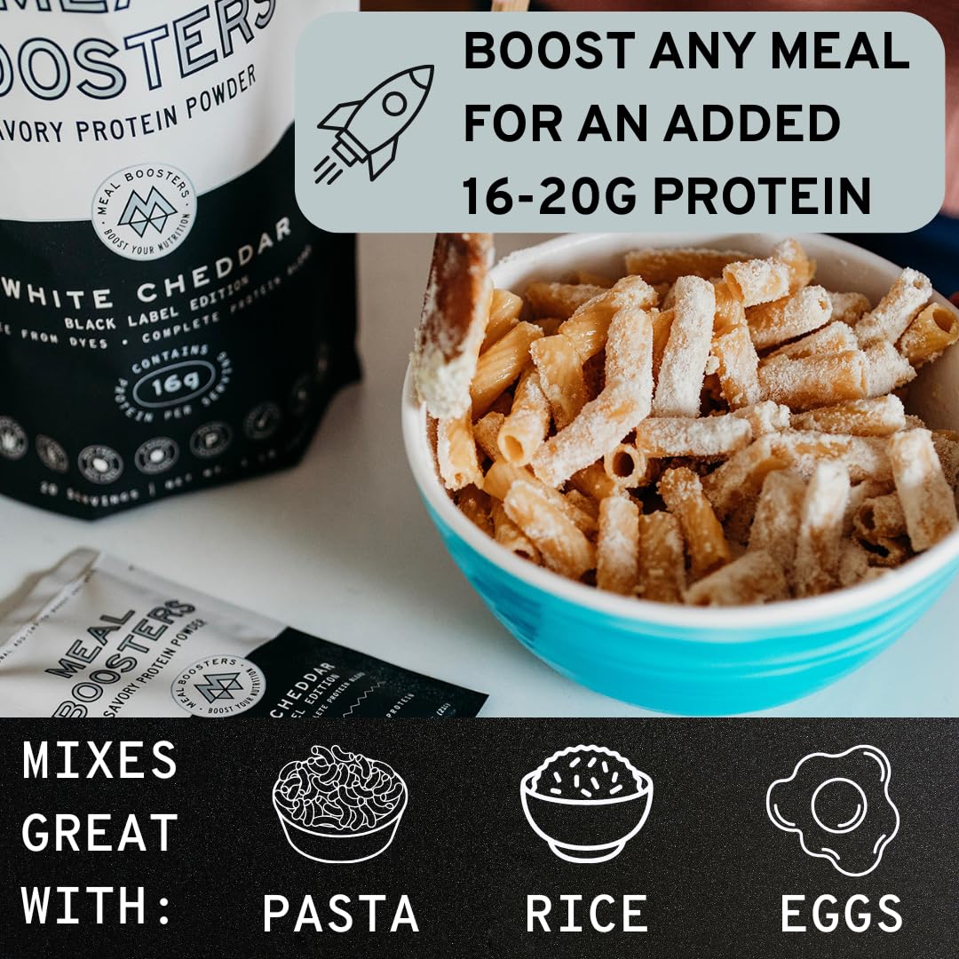 Meal Boosters polvo en cuchara listo para añadir proteína sin sabor dulce