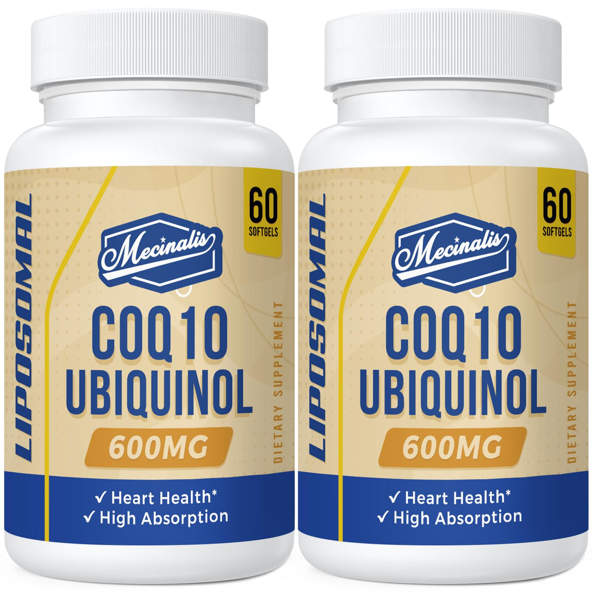 Mecinalis envase frontal CoQ10 600 mg mostrando cantidad y forma