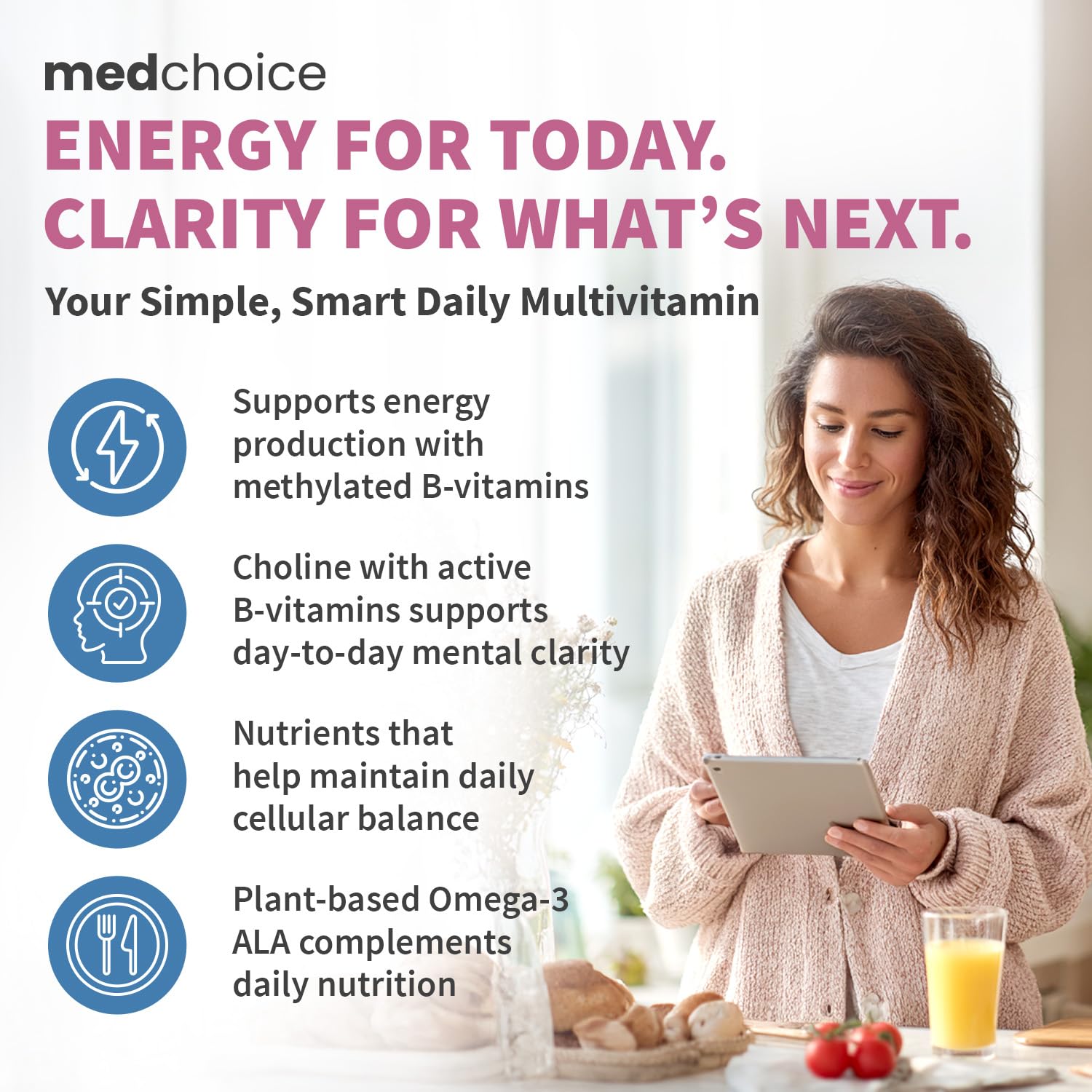 MEDCHOICE etiqueta nutricional legible con formas activas de vitaminas