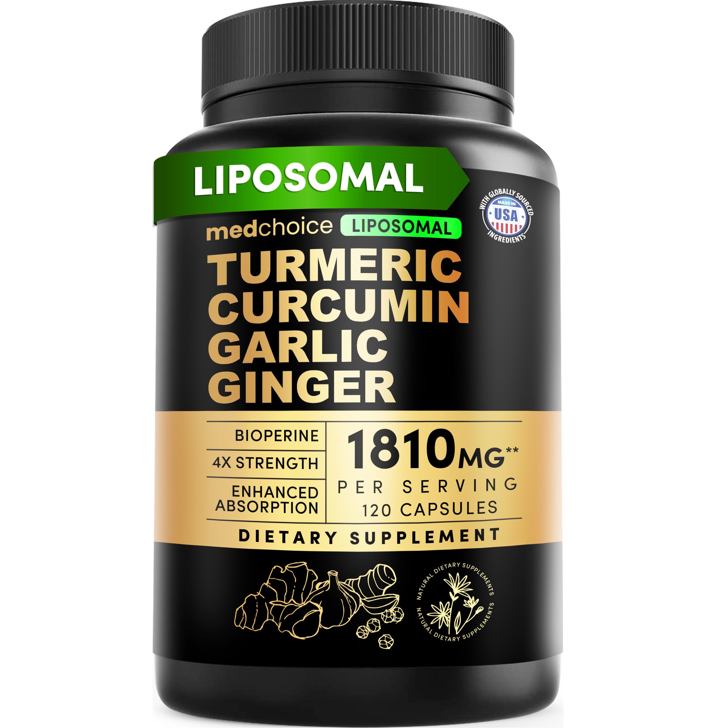 MEDCHOICE envase frontal de Liposomal Turmeric mostrando diseño y beneficios