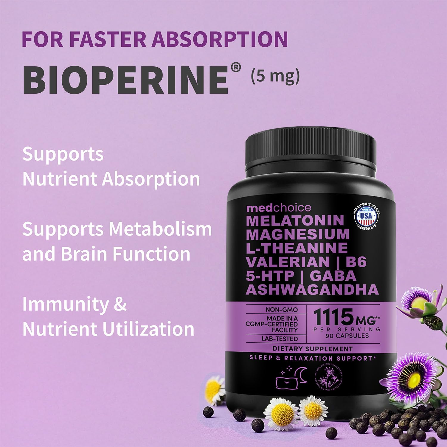MEDCHOICE etiqueta con ingredientes principales y sus cantidades