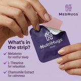 MedHugs primer plano de una tira, detalle de textura y disolución rápida