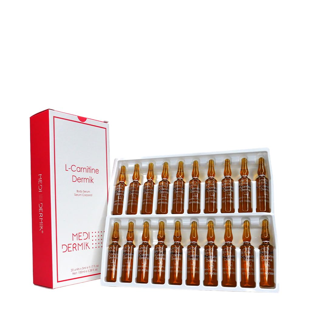 MediDermik ampollas L‑Carnitine Dermik frontal mostrando envase y cantidad, mejora visibilidad