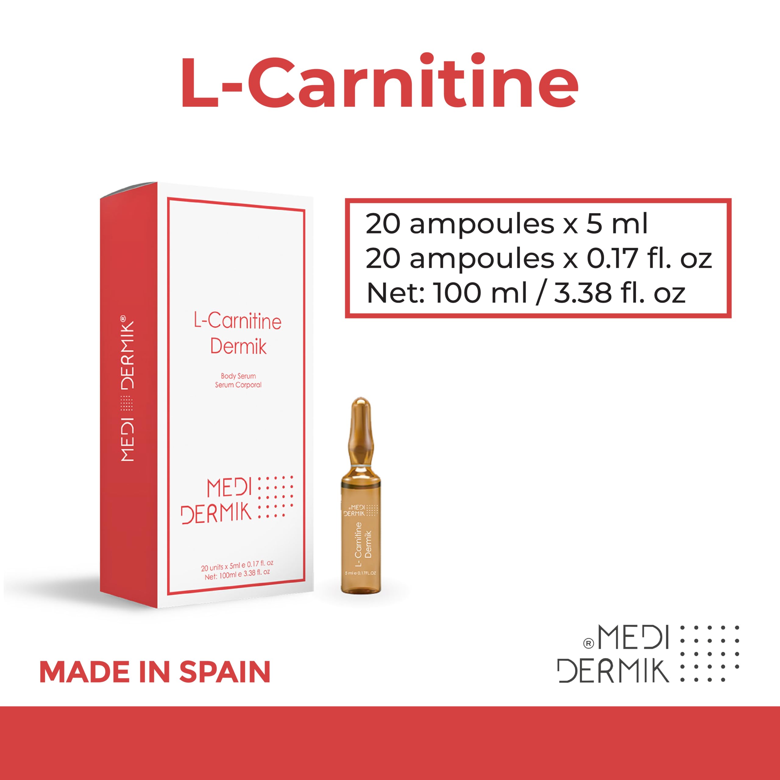 Primer plano de la textura de la solución MediDermik L‑Carnitine para absorción eficaz