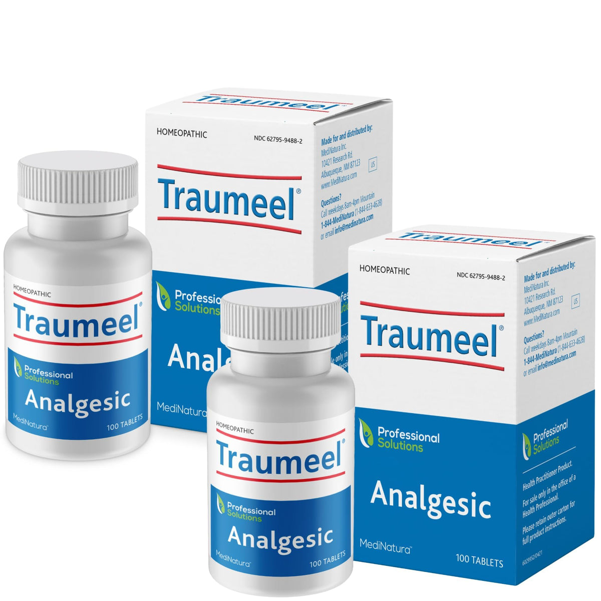 MediNatura Traumeel Arnica frente del empaque mostrando presentación 2 pack y beneficios