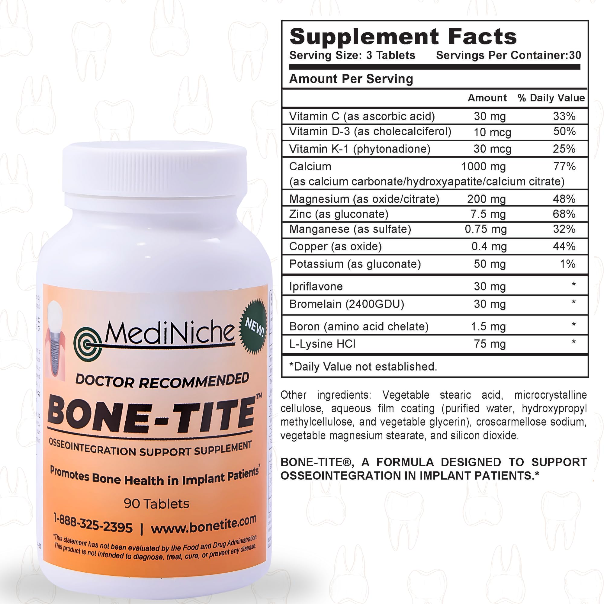 MediNiche Bone-Tite comparación de tamaño con moneda para referencia visual