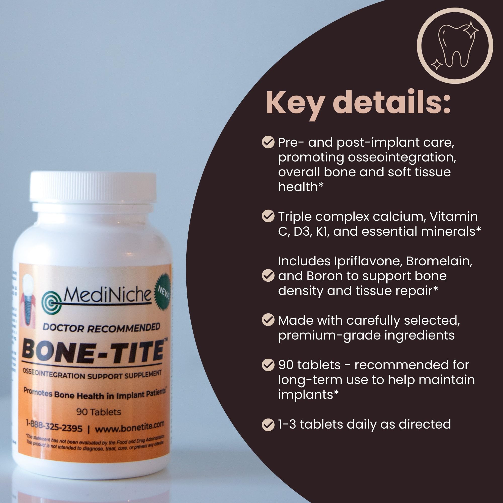 MediNiche Bone-Tite etiqueta de ingredientes para transparencia y confianza