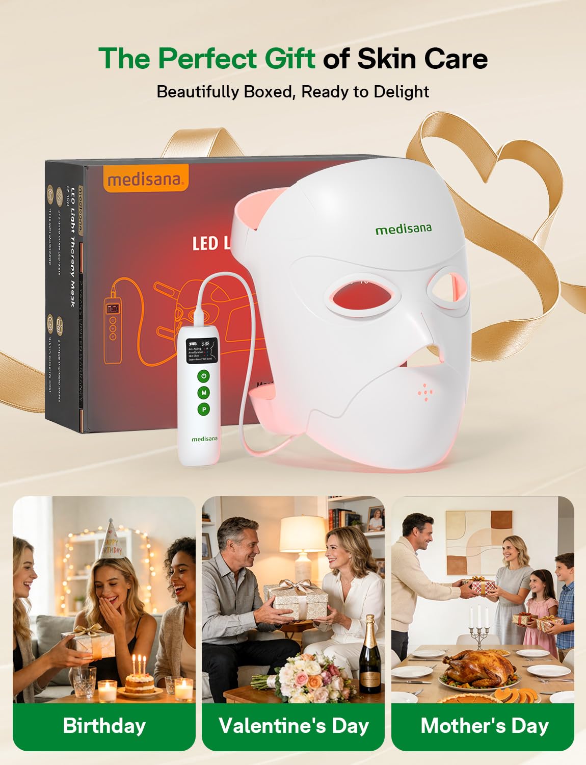 Medisana caja con mascarilla, mando, cable USB-C y manual