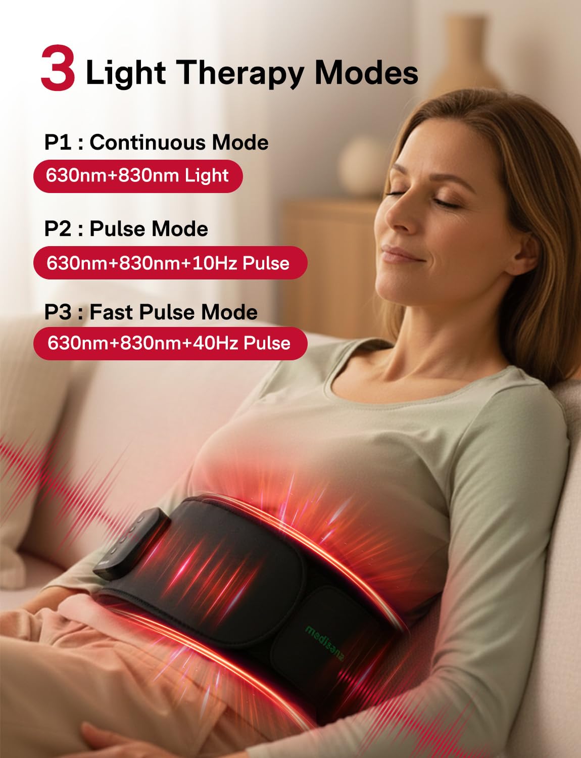 Medisana control con pantalla que muestra modo, tiempo y batería