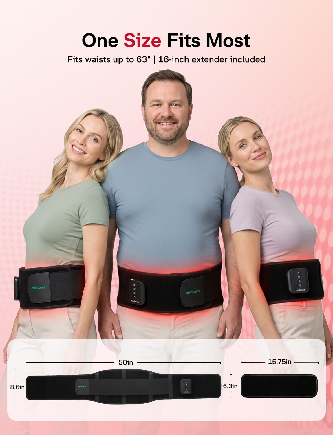 Medisana caja con cinturón, extensión, cable USB‑C y manual incluidos