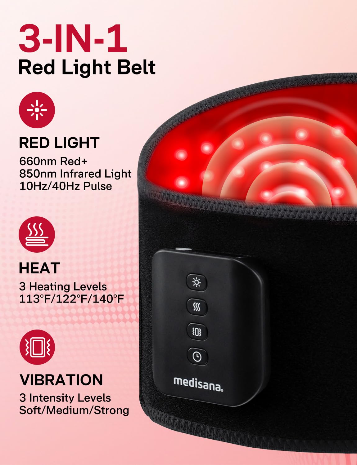 Medisana detalle de chips LED 660nm/850nm para penetración eficiente