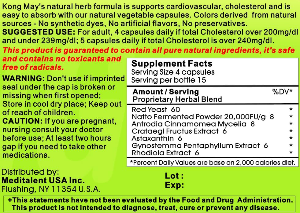 Meditalent Kong May etiqueta con lista de ingredientes, transparencia y confianza