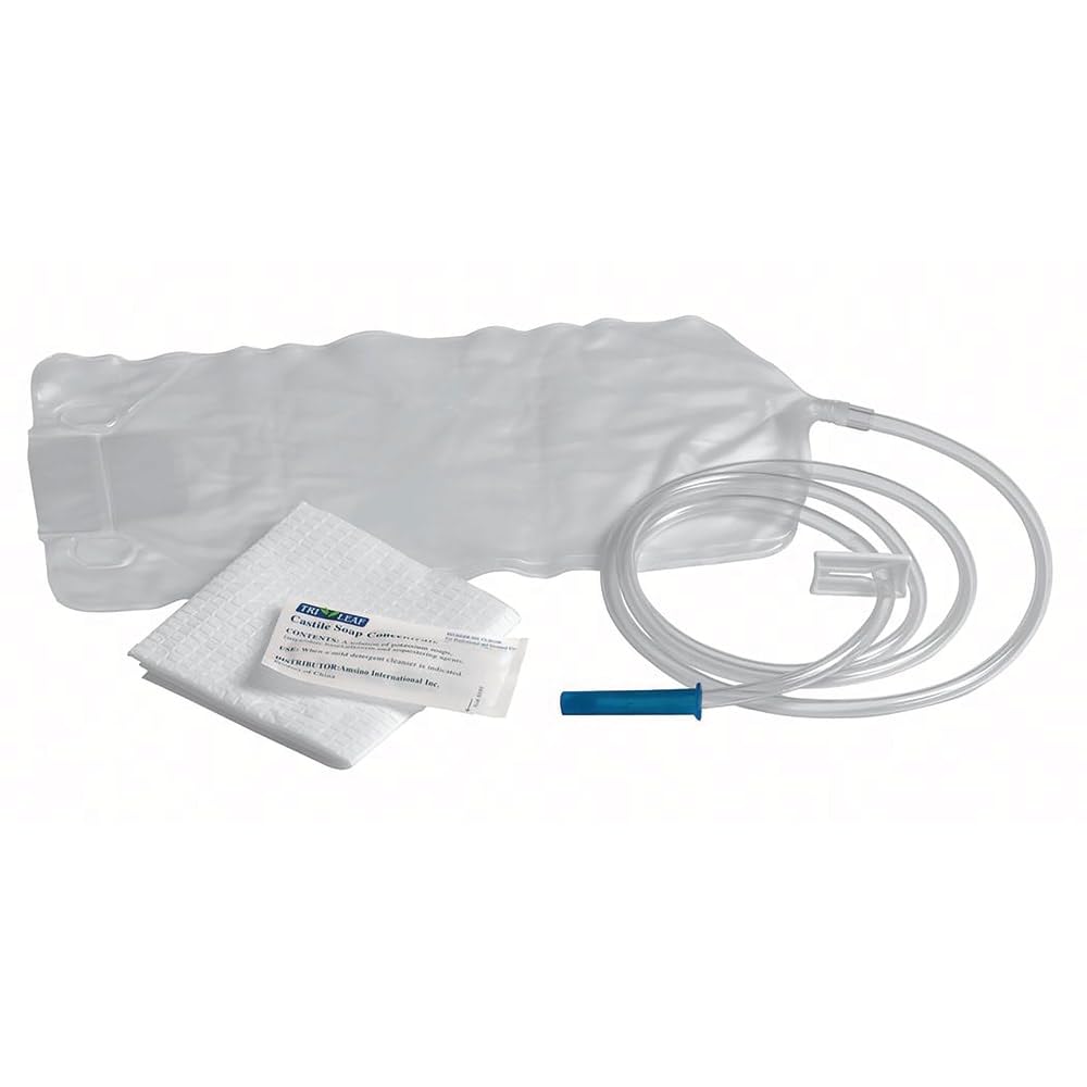 Medline bolsa de enema frontal mostrando etiqueta y capacidad 1500 mL para uso práctico