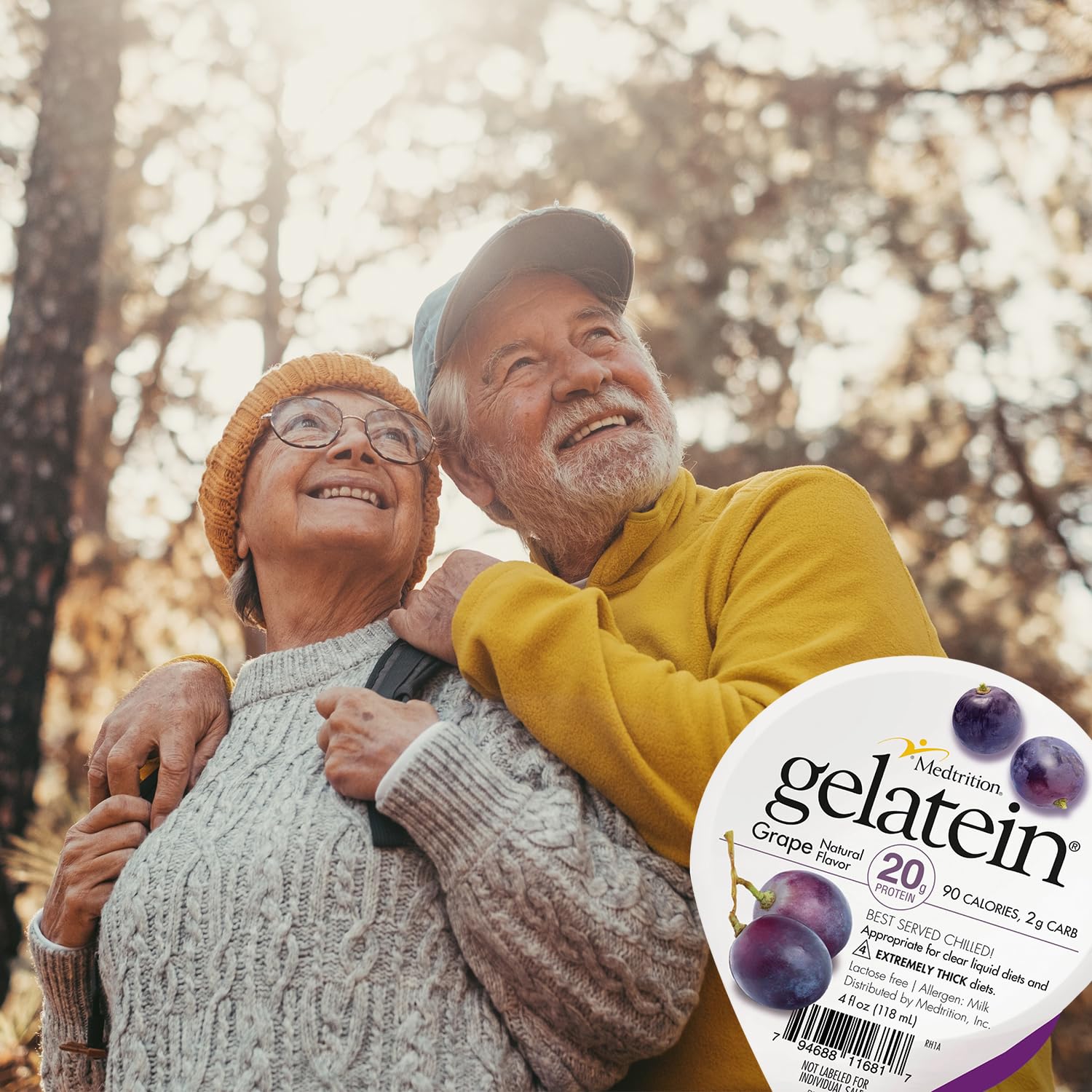 Escena de estilo de vida con Gelatein en mesa, Medtrition apto para cuidados domiciliarios