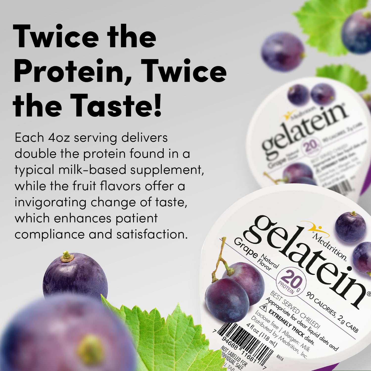 Detalle de etiqueta nutricional Medtrition Gelatein con 20 g de proteína por porción