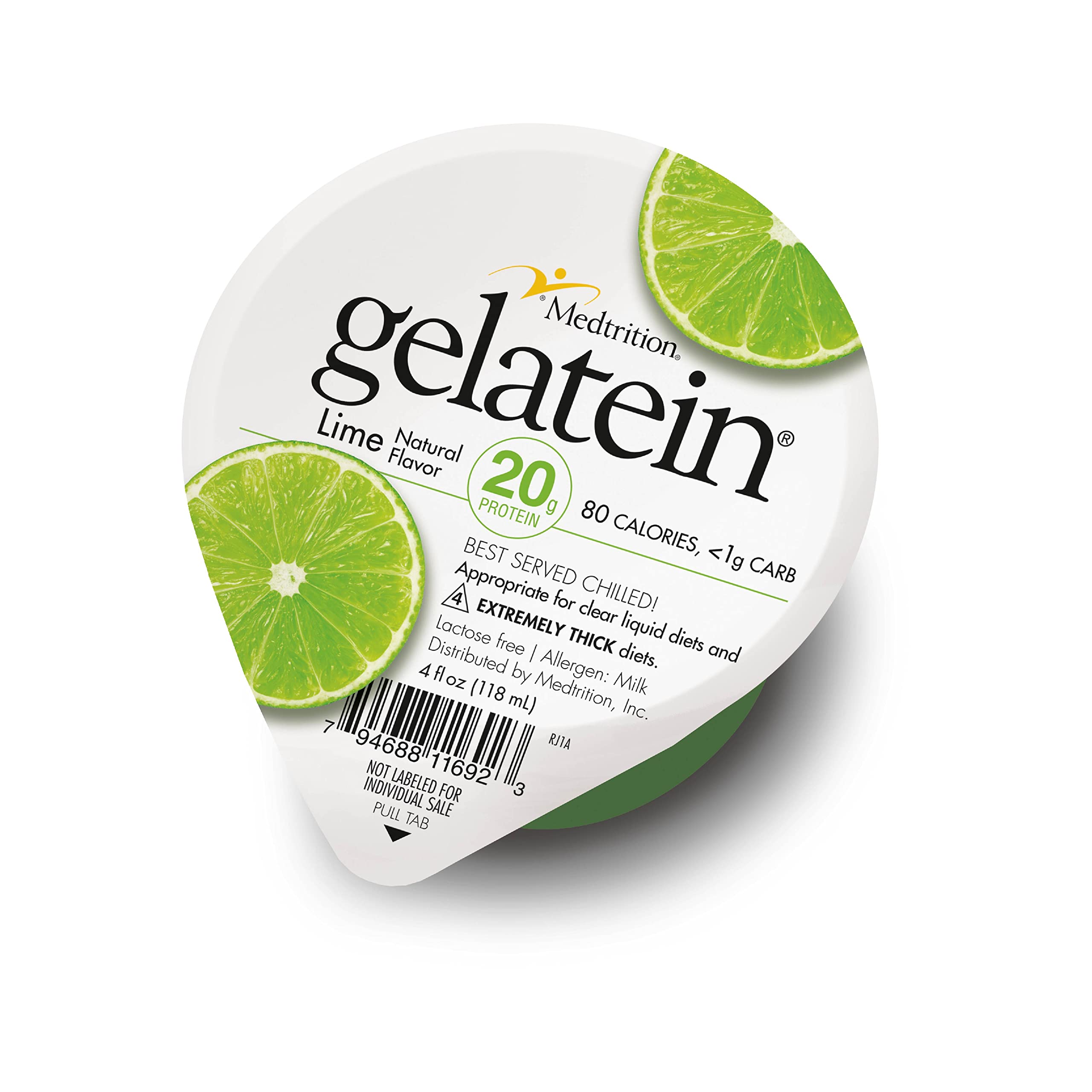 Medtrition Gelatein Lime empaque frontal muestra información nutricional y conveniencia