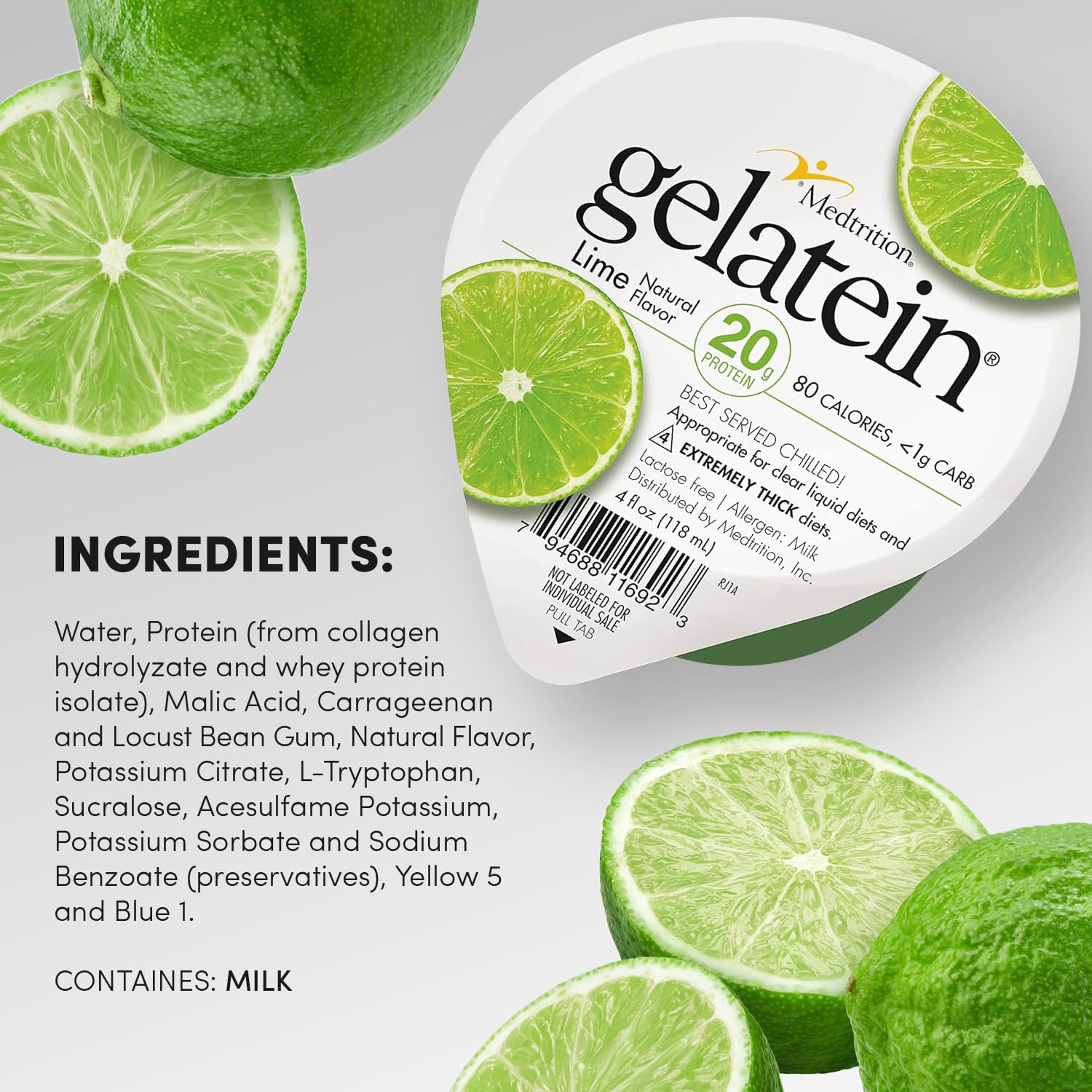 Medtrition Gelatein Lime porción servida lista para consumir, conveniencia clínica