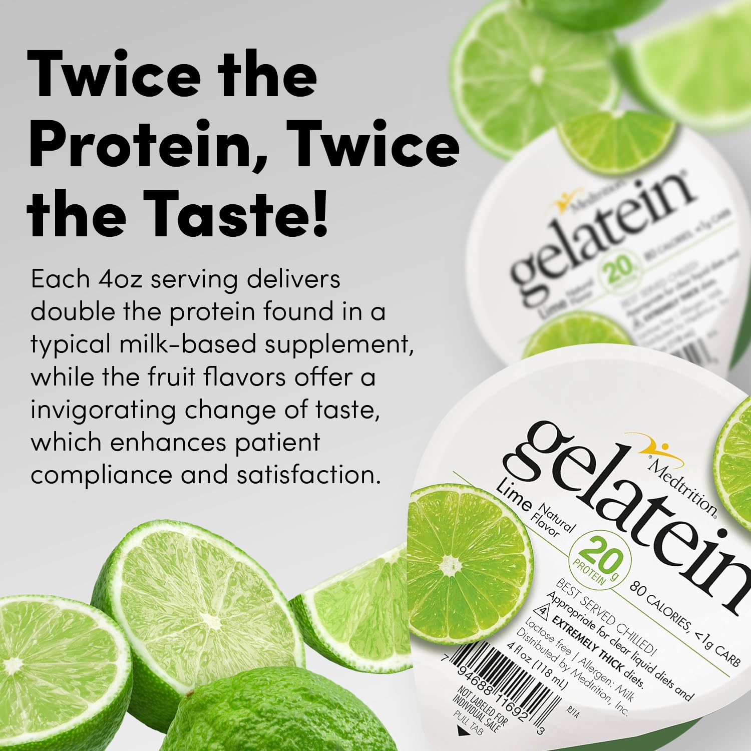 Medtrition Gelatein Lime primer plano de textura, consistente para deglución segura