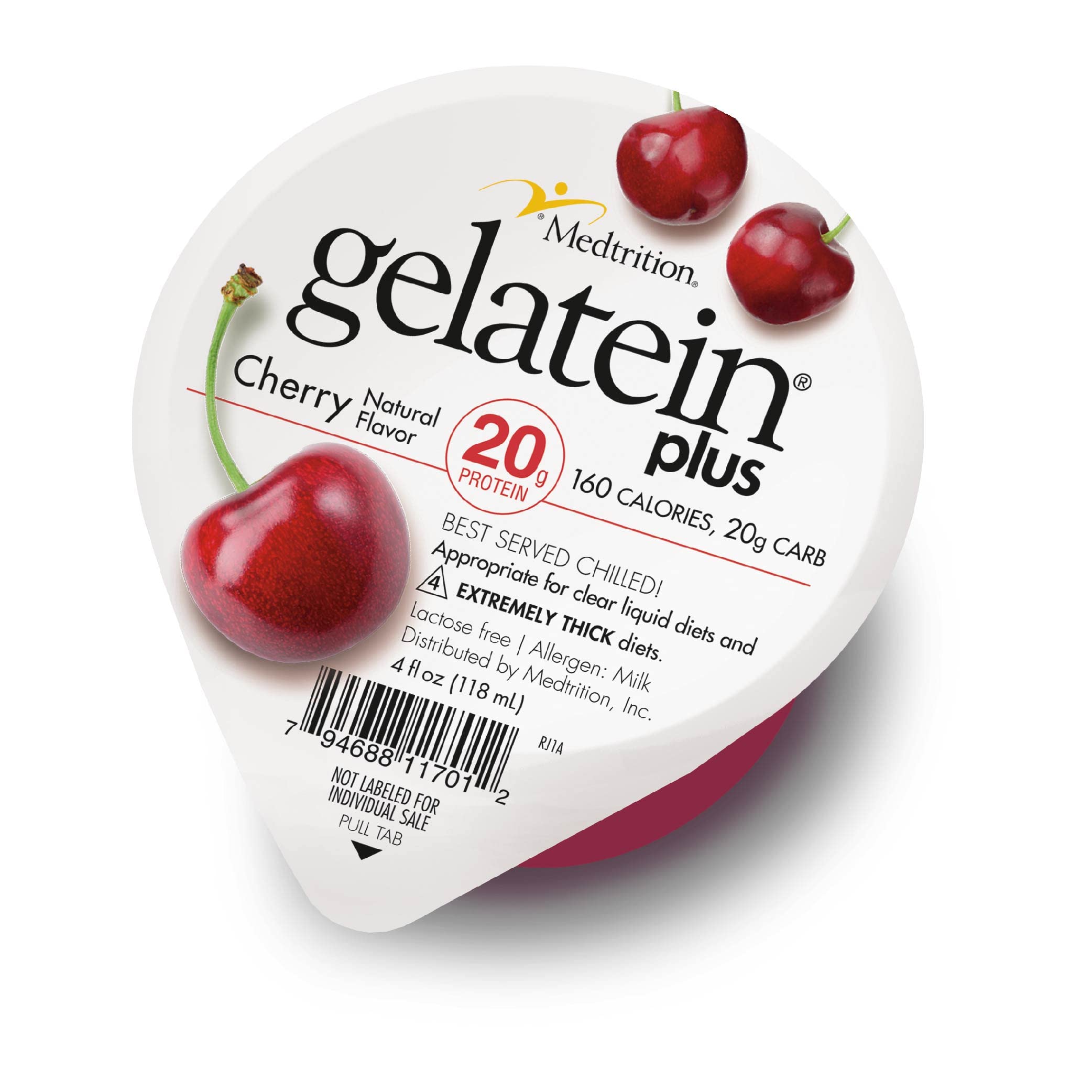 Medtrition Gelatein Plus Cherry frente del envase mostrando diseño y sabor cereza