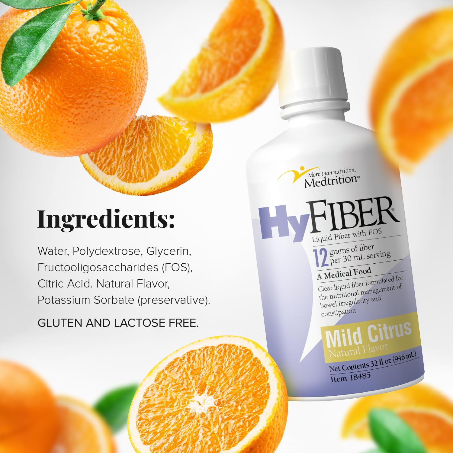 Medtrition HyFiber vertido en un vaso, mezcla rápida y consumo cómodo
