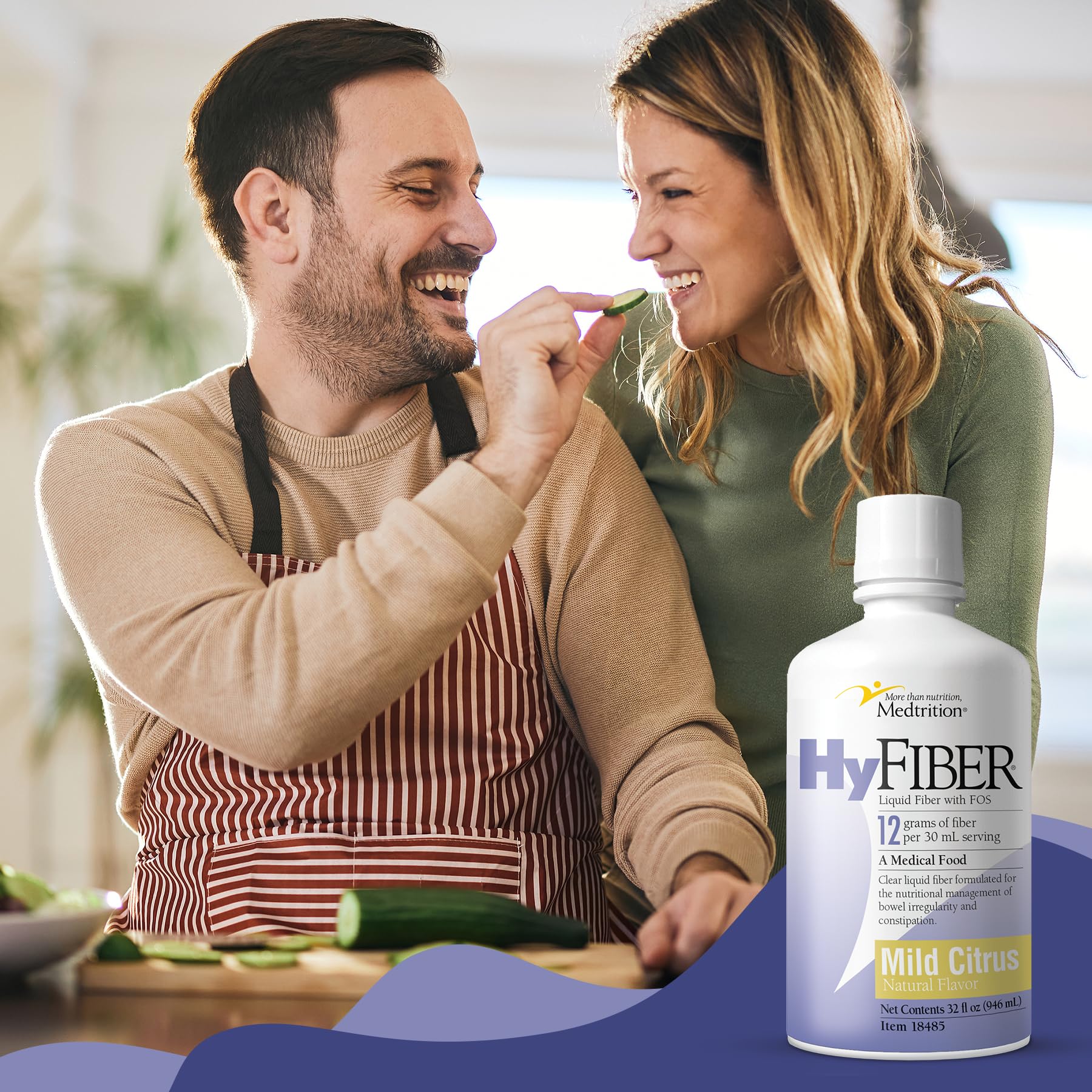 Medtrition HyFiber botella abierta y tapón para ver sistema de cierre y almacenamiento seguro