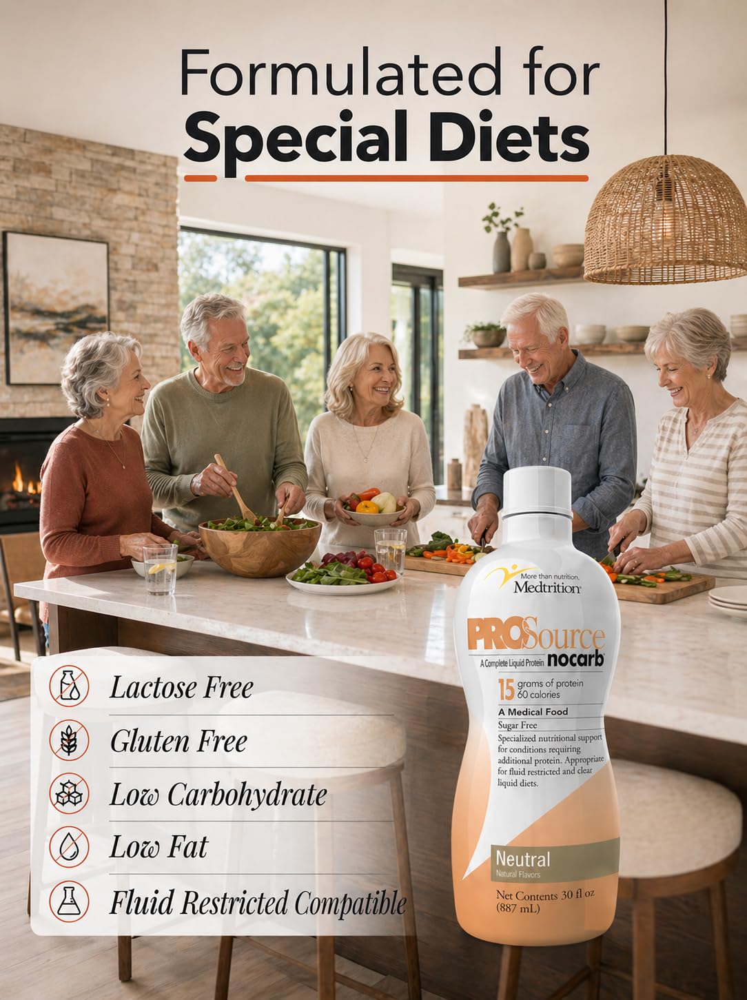 Medtrition ProSource etiqueta nutricional destacando 15 g de proteína por porción