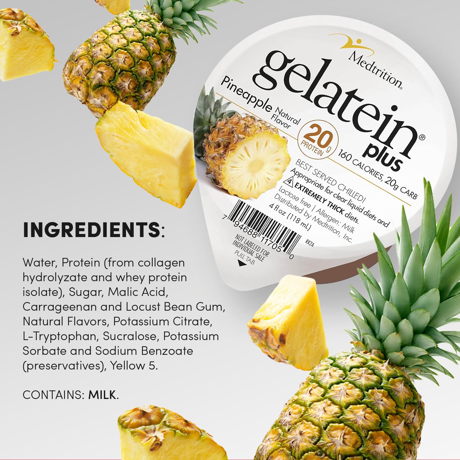 Medtrition ProSource Gelatein Piña textura en gel visible para deglución segura