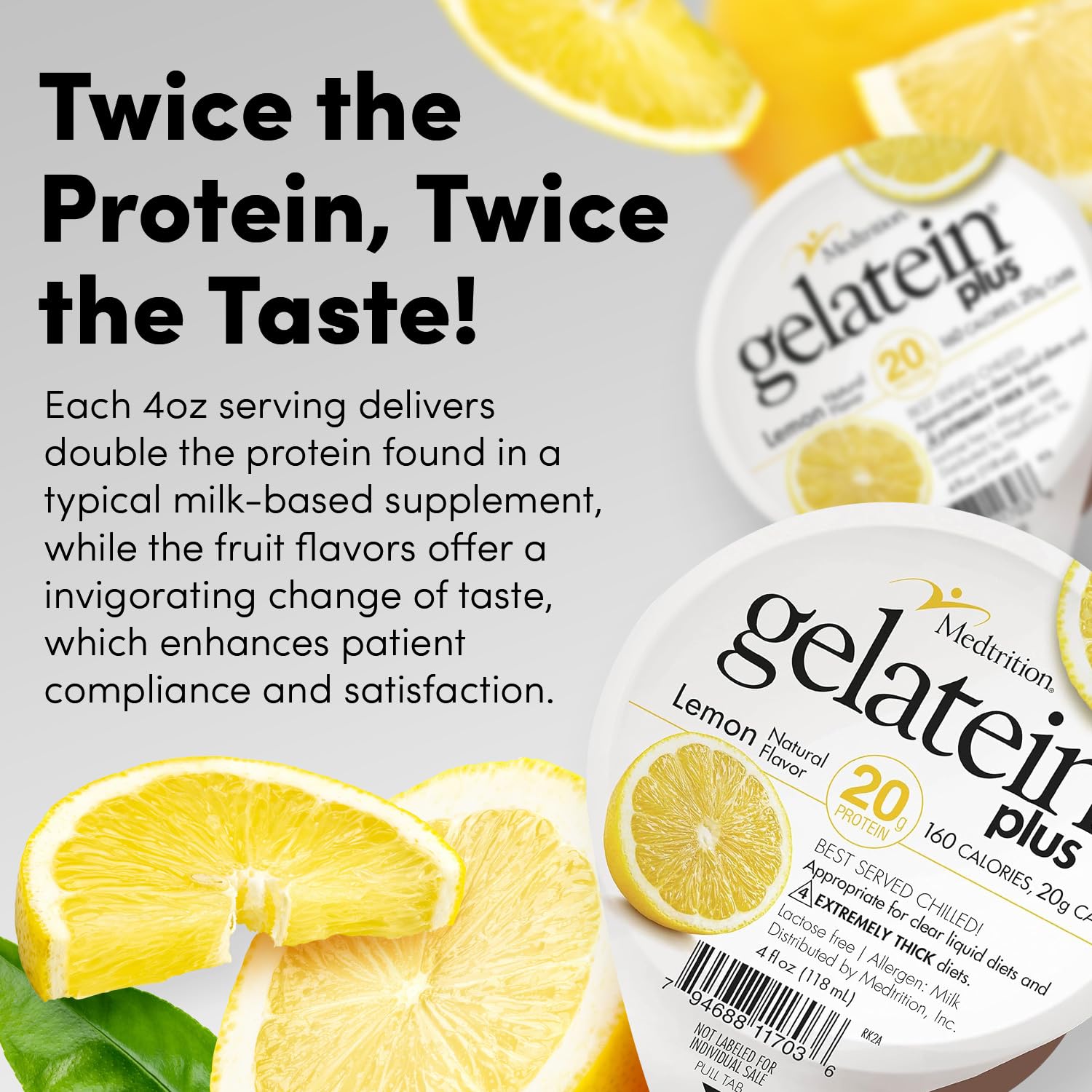 Medtrition ProSource Gelatein Plus detalle del limón, transmite sabor refrescante y aceptación