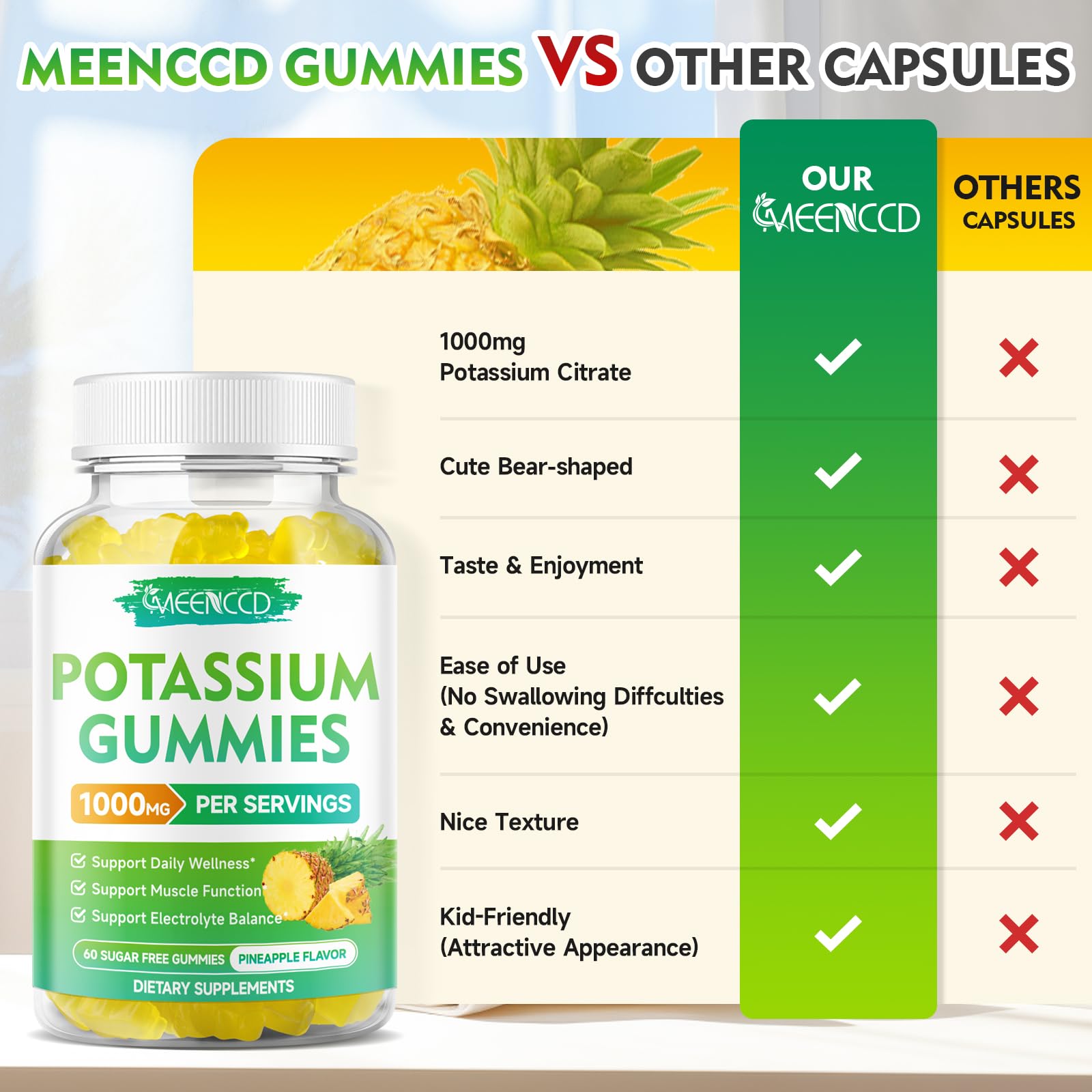MEENCCD gomita en primer plano, sabor piña agradable y natural