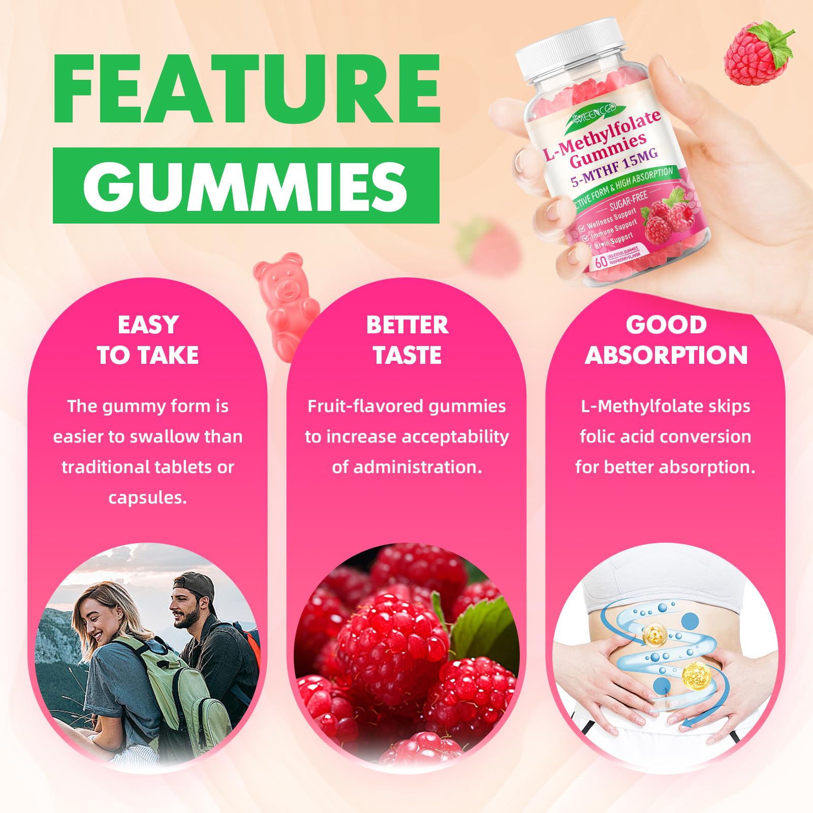 MEENCCD gomitas esparcidas sobre superficie para ver color y forma, apariencia atractiva