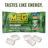 MEG chicle pieza en primer plano destacando textura y liberación rápida de cafeína
